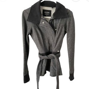 EUC Guess zipper and button up sweater jacket  with waist tie